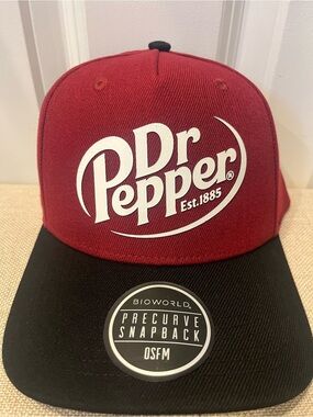 NWT Bioworld Men's Dr. Pepper Red and Black Snapback Hat